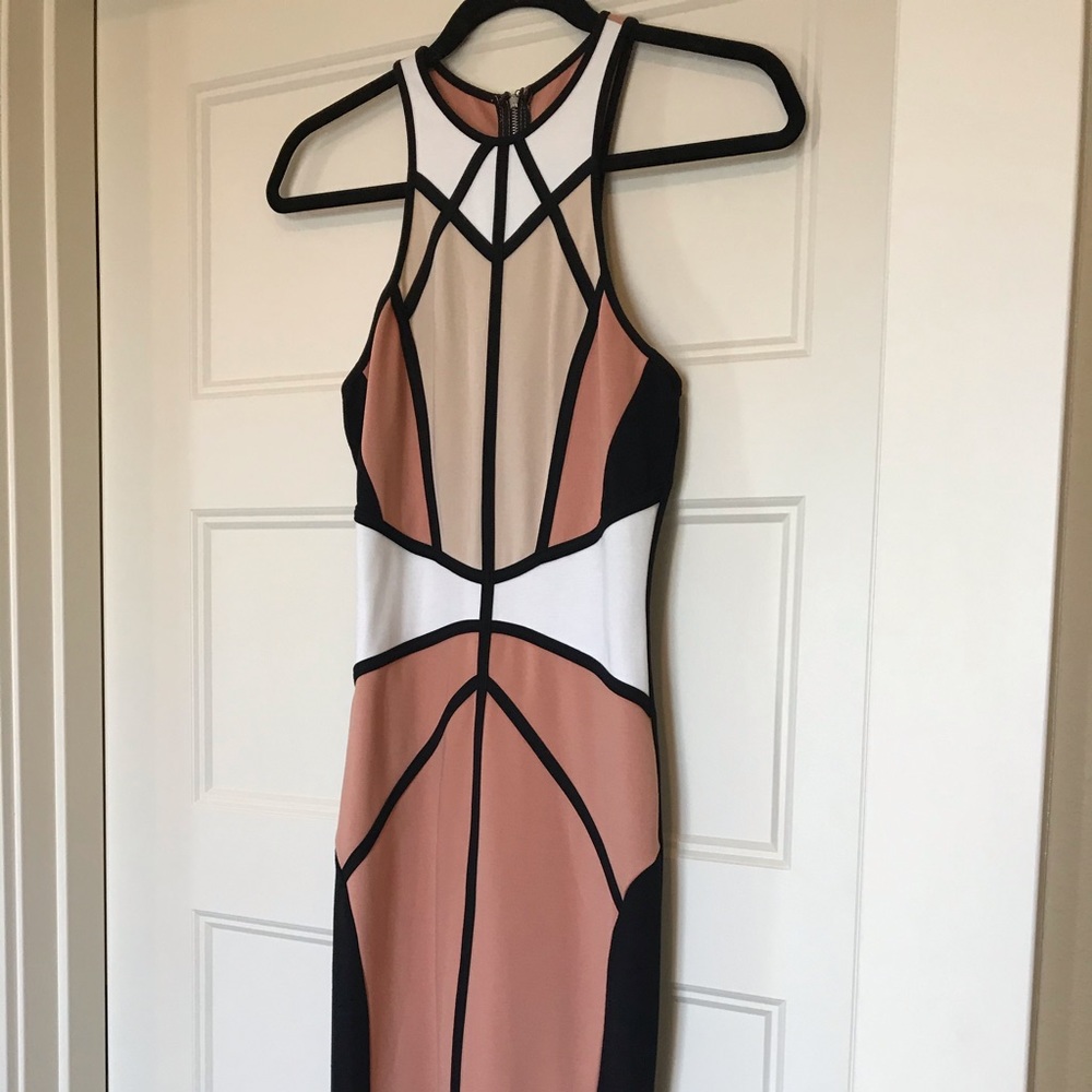 Geometric Rose High Neck Bandage Midi Dress (XXS)